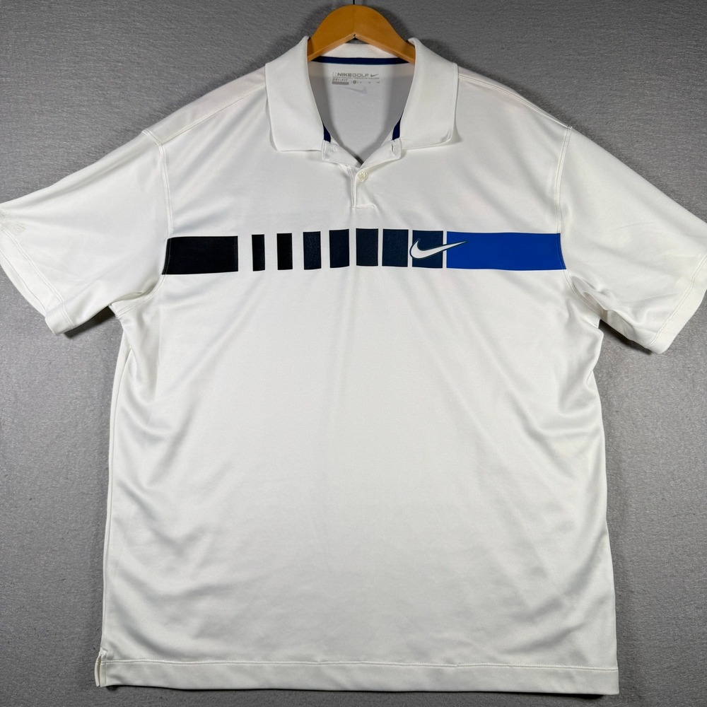 Nike Golf Dri-FIT White Striped Polo Shirt Mens XL 443211-100 Short Sleeve